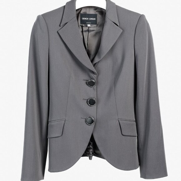Giorgio Armani Charcoal Wool Blazer With Raised Leather Buttons